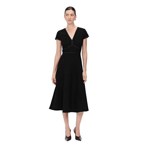 Veronika Maine Double Weave V Neck Midi Dress